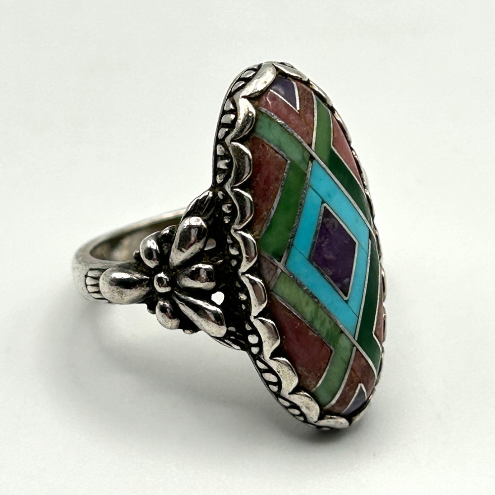 Carolyn Pollack Silver Ring with Turquoise and Purple Inlay - Picture 6 of 16